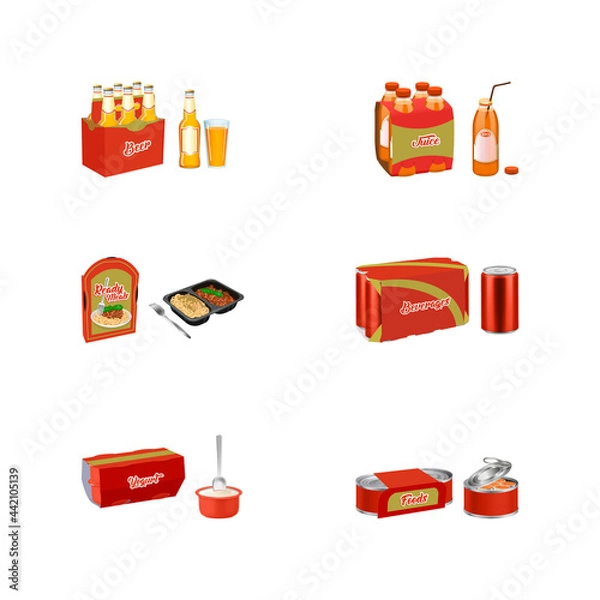 Fototapeta Set of isolated vector illustrations of food products for an optional brand