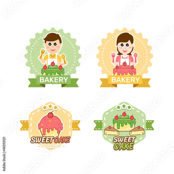 Fototapeta Sweet bakery and bread labels design for sweets shop