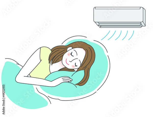 Obraz クーラーを使う女性のイラスト