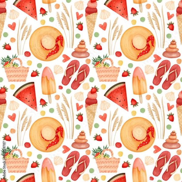 Obraz Summer holidays seamless pattern for fabrics, wallpapers, wrapping papers.