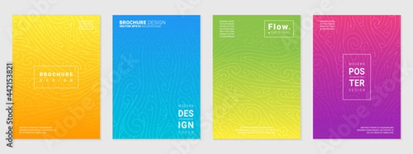 Fototapeta Vector set of cover design template with minimal wavy and spiral patterns, modern different color gradient.