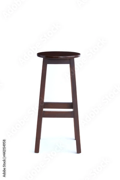 Fototapeta Dark brown wooden stool isolated on the white background.