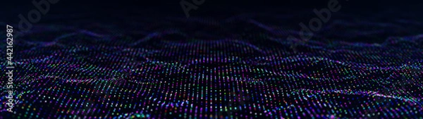 Obraz Abstract digital background of dots and lines. Futurustic computer code. Network or connection. Computer matrix. 3D rendering.