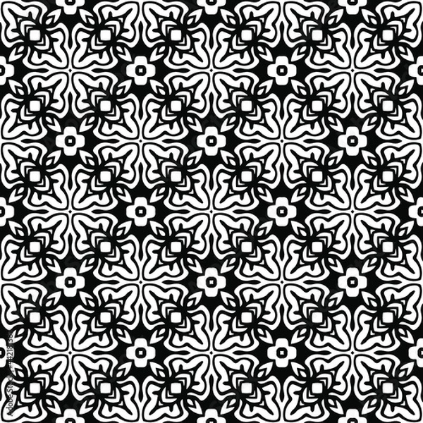 Fototapeta floral seamless pattern background.Geometric ornament for wallpapers and backgrounds. Black and white pattern. 