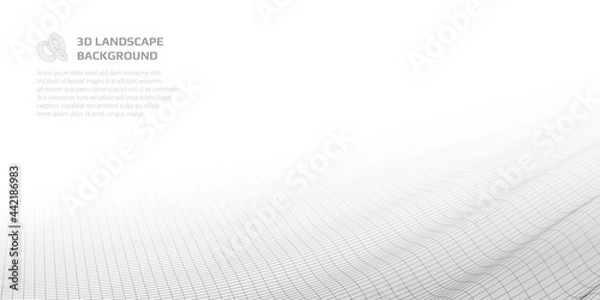 Fototapeta Virtual landscape with 3D lines and waves.