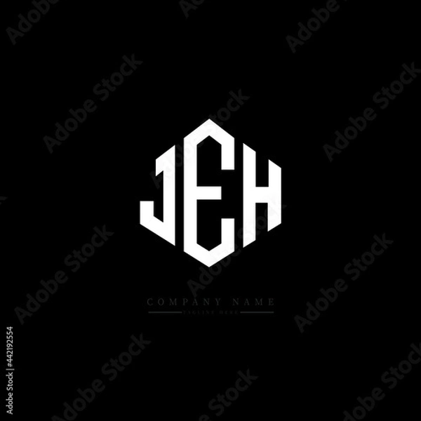 Fototapeta JEH letter logo design with polygon shape. JEH polygon logo monogram. JEH cube logo design. JEH hexagon vector logo template white and black colors. JEH monogram, JEH business and real estate logo. 