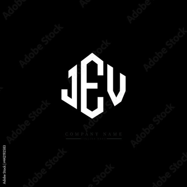 Fototapeta JEV letter logo design with polygon shape. JEV polygon logo monogram. JEV cube logo design. JEV hexagon vector logo template white and black colors. JEV monogram, JEV business and real estate logo. 