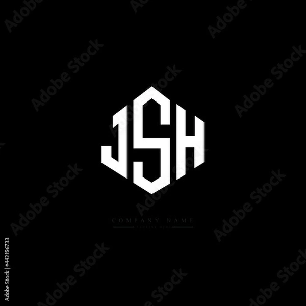 Fototapeta JSH letter logo design with polygon shape. JSH polygon logo monogram. JSH cube logo design. JSH hexagon vector logo template white and black colors. JSH monogram, JSH business and real estate logo. 