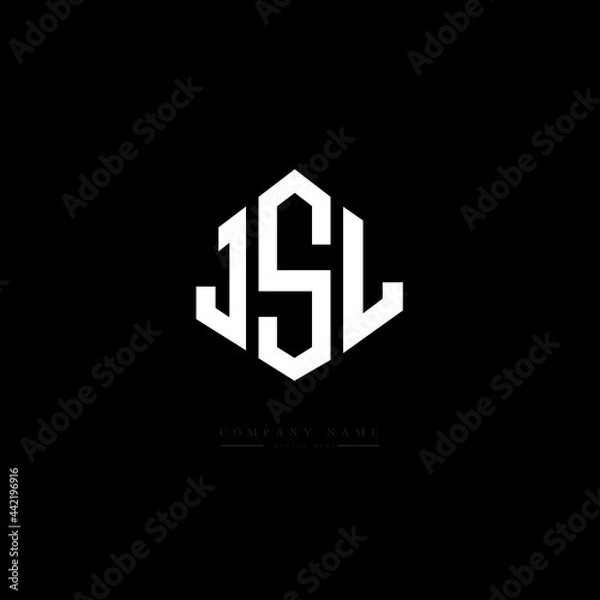 Fototapeta JSL letter logo design with polygon shape. JSL polygon logo monogram. JSL cube logo design. JSL hexagon vector logo template white and black colors. JSL monogram, JSL business and real estate logo. 