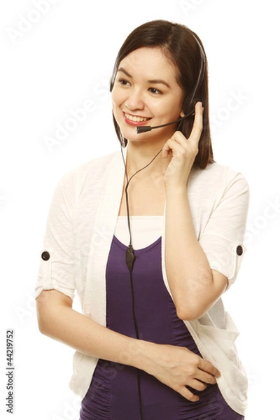 Obraz Young Woman with Headset