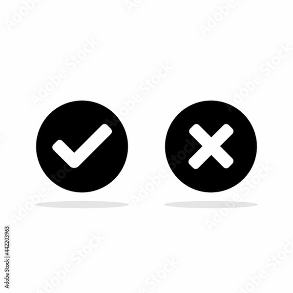 Fototapeta Check and wrong marks, Tick and cross marks, Accepted/Rejected, Approved/Disapproved, Yes/No, Right/Wrong, Green/Red, Correct/False, Ok/Not Ok - vector mark symbols. White outline design. Isolated ico
