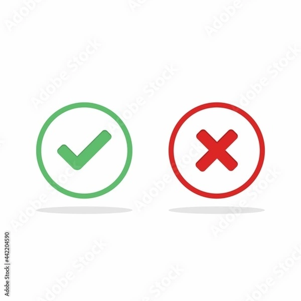 Fototapeta Check and wrong marks, Tick and cross marks, Accepted/Rejected, Approved/Disapproved, Yes/No, Right/Wrong, Green/Red, Correct/False, Ok/Not Ok - vector mark symbols in green and red. Isolated icon.