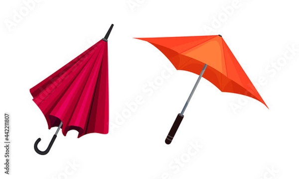 Fototapeta Open Umbrella as Waterproof Protective Accessory for Rainy Weather Vector Set