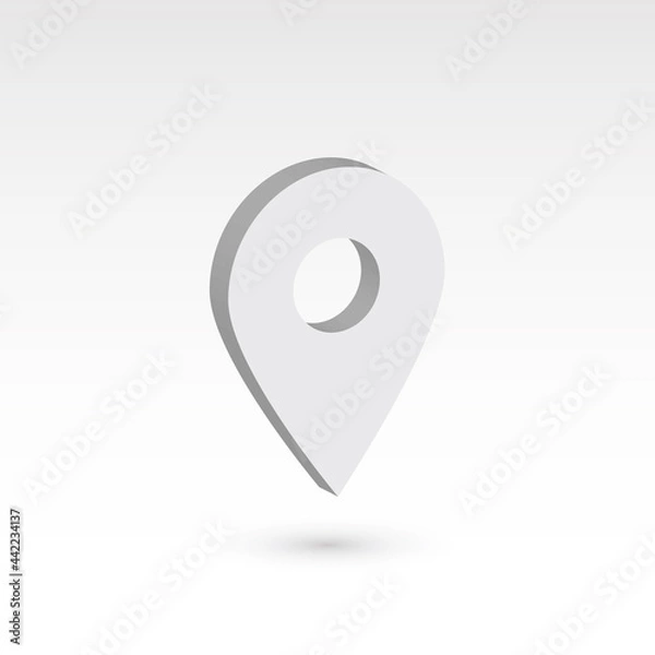Fototapeta Map pointer - white 3D vector object with dropped shadow. Location mark.