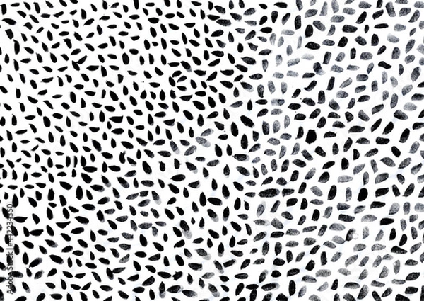 Obraz Watercolor dots background. Randomly placed polka dots, hand drawn spots seamless pattern. Scattered big and small circles, points in various sizes. Decorative black and white design tiles.