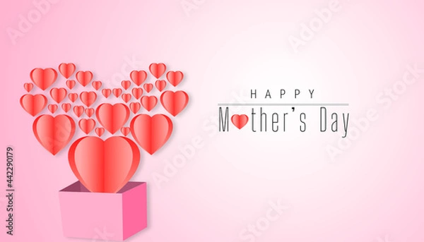 Obraz Mother's day greeting card.flying pink paper hearts. Symbols of love on pink background