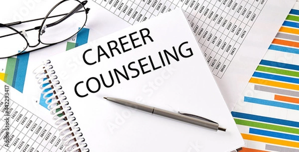 Fototapeta CAREER COUNSELING , pen and glasses on the chart, business concept