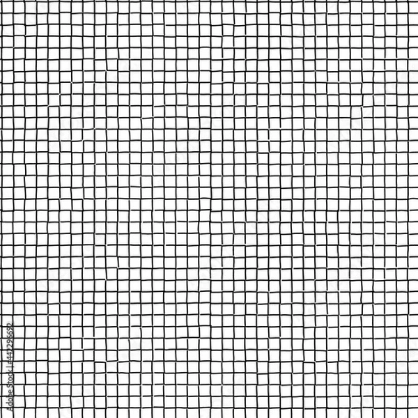 Fototapeta Vector illustrations of abstract hand drawn square tiles seamless pattern. Good for backgrounds, textiles, fabrics, wrapping paper and wallpaper. Black and white colors.