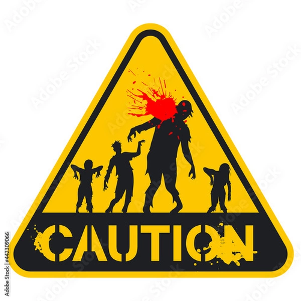 Fototapeta Zombie caution sign vector cartoon symbol isolated on a white background.