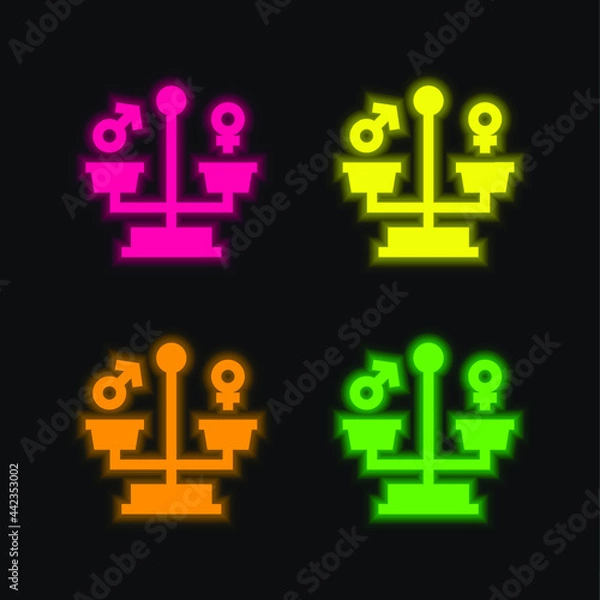 Fototapeta Balance four color glowing neon vector icon
