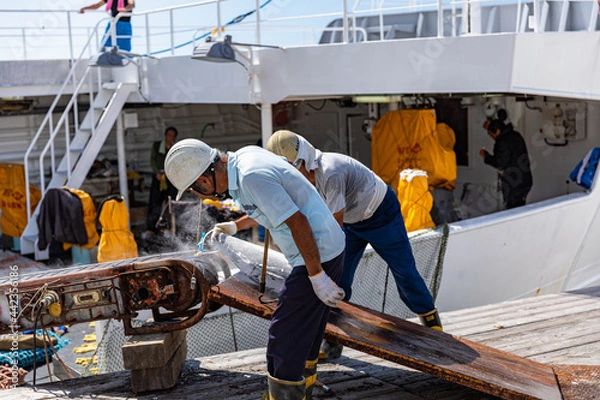 Obraz 冷凍がつおの陸揚げ