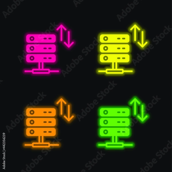 Fototapeta Bandwidth four color glowing neon vector icon