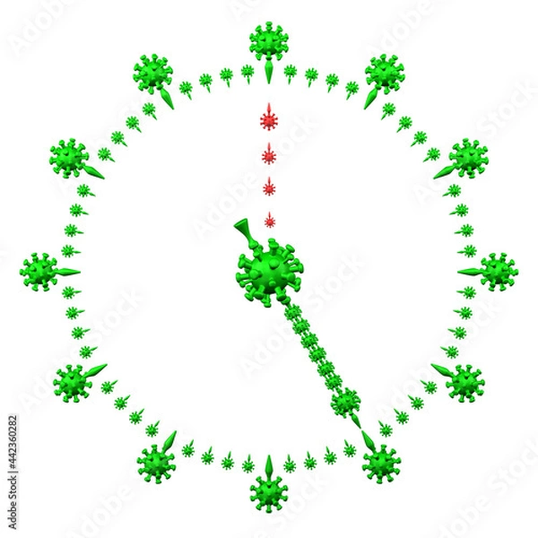 Obraz Coronavirus lockdown concept: clock face with coronavirus symbols.