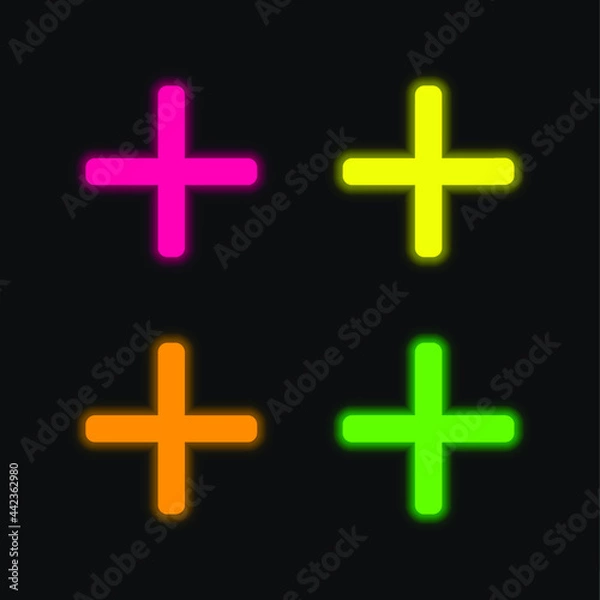 Fototapeta Add four color glowing neon vector icon