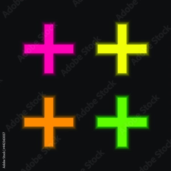 Fototapeta Add four color glowing neon vector icon