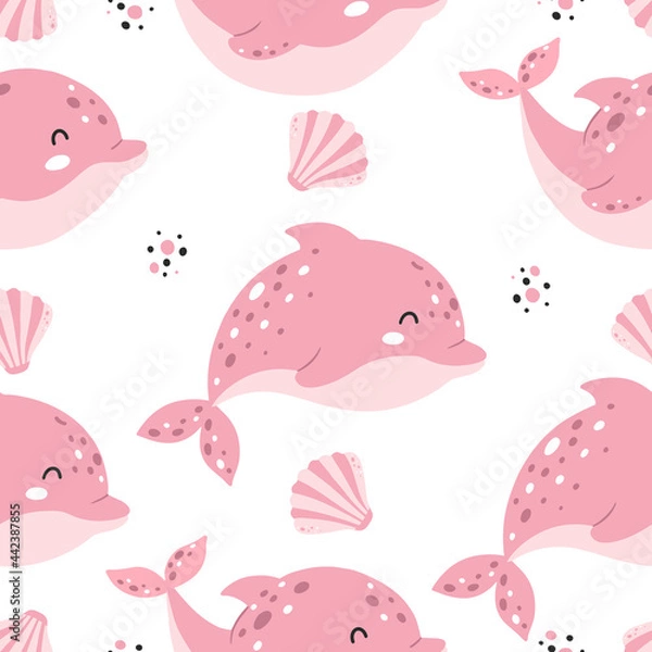 Obraz Seamless pattern with cute dolphins in scandinavian style