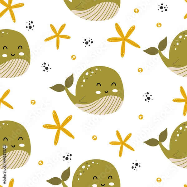 Obraz Seamless pattern with cute whales in scandinavian style