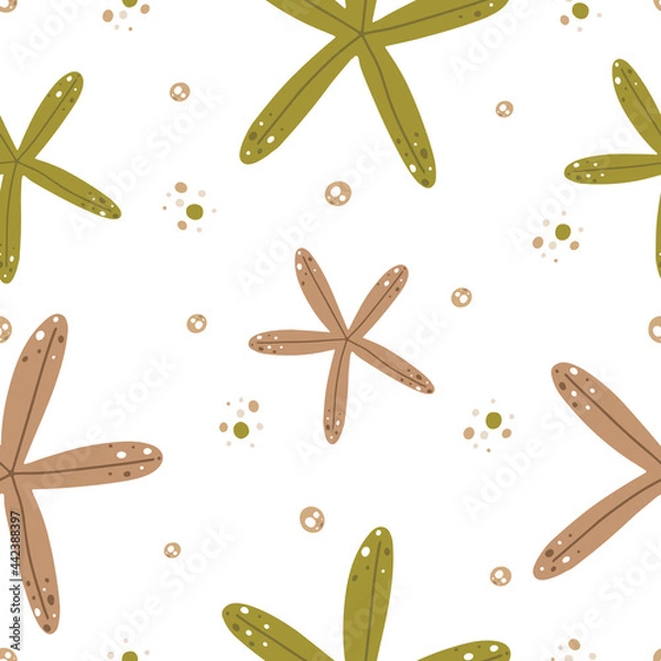 Obraz Seamless pattern with starfish green color