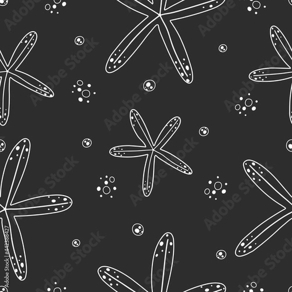 Obraz Seamless pattern with starfish in black and white color