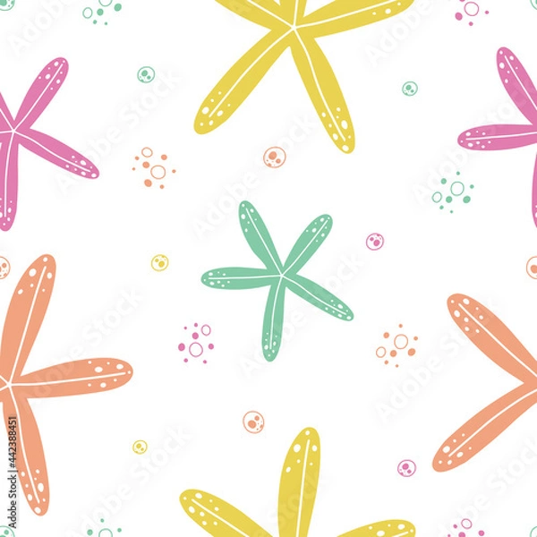 Obraz Seamless pattern with starfish in bright colors in the Scandinavian style