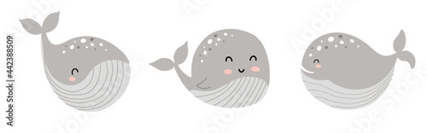 Obraz Set of cute whale characters in scandinavian style