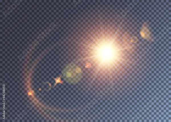 Obraz Camera lens flare effects on realistic sun