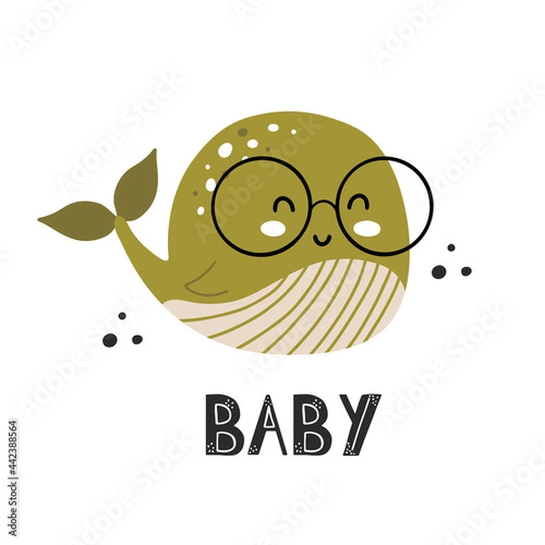 Obraz Cute whale in scandinavian style with lettering