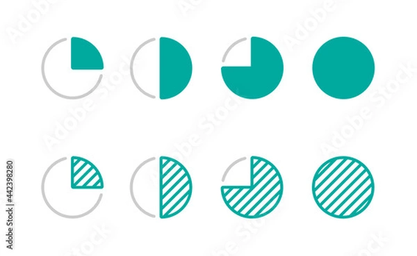 Fototapeta Work progress icons, pie chart divided into four quarters, icon set