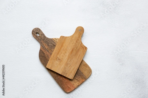 Obraz Restaurant concept - kitchen boards on white background, top view, flat