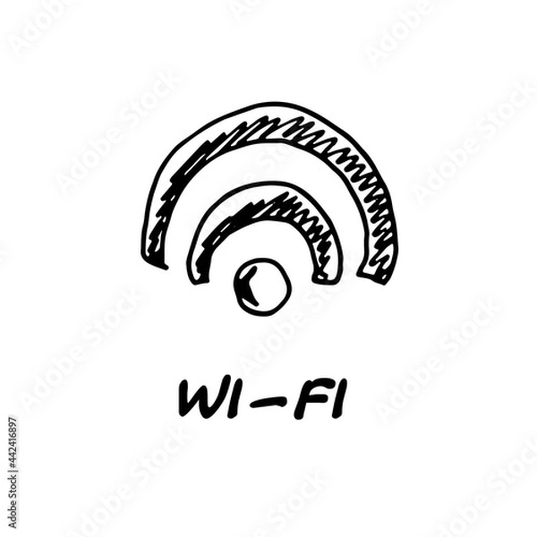 Fototapeta Vector hand drawn wi fi symbol or icon isolated on white