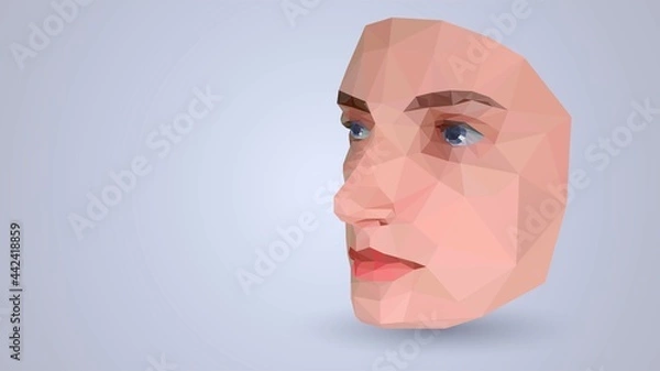 Fototapeta Low poly human face on light background, mask made of triangles