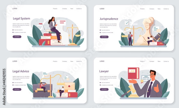 Fototapeta Lawyer web banner or landing page set. Law advisor or consultant