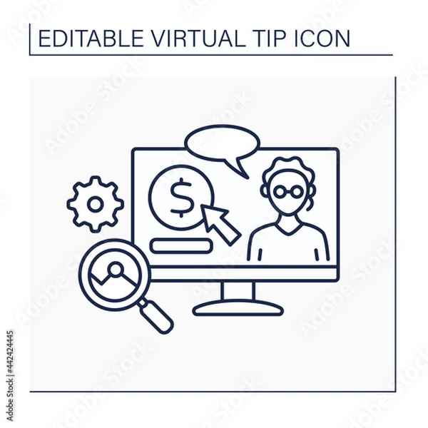 Fototapeta Science line icon. Donations in science and analysis. Digital tips for research and development in doctrine.Virtual tips concept. Isolated vector illustration. Editable stroke