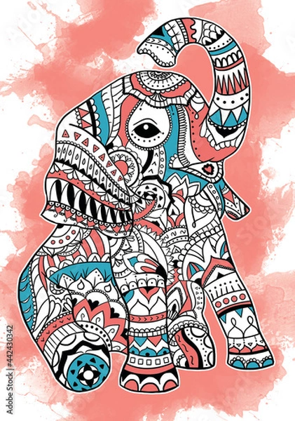 Obraz Colorful Mandala Elephant with Watercolor Background
