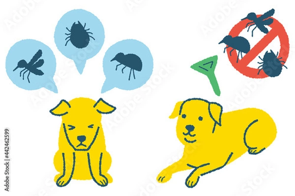 Obraz 寄生虫予防をする犬のイラスト