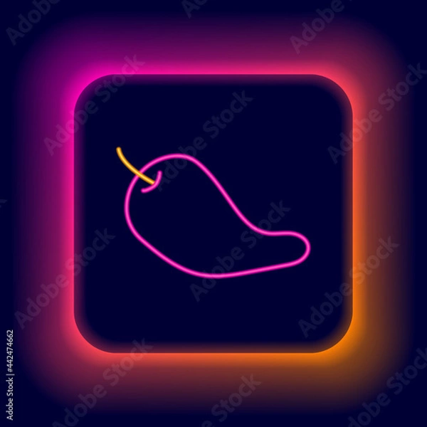Fototapeta Glowing neon line Hot chili pepper pod icon isolated on black background. Design for grocery, culinary products, seasoning and spice package, cooking book. Colorful outline concept. Vector