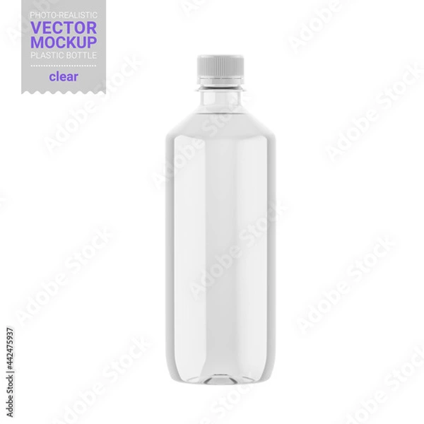 Obraz Transparent glossy plastic bottle mockup. Vector illustration.
