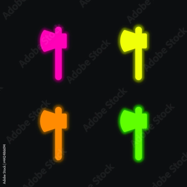 Fototapeta Axe four color glowing neon vector icon