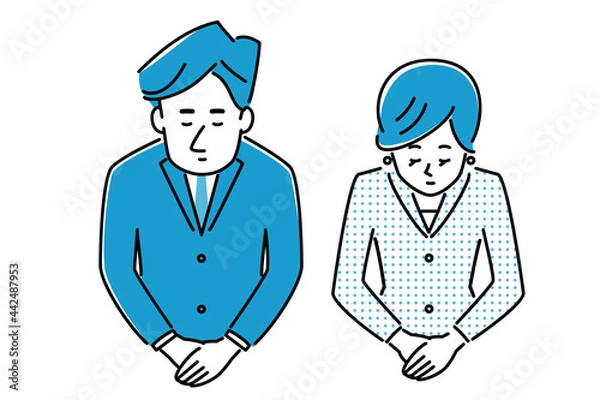 Fototapeta お辞儀をするスーツの男女のイラスト素材