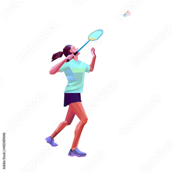 Obraz Polygonal professional female badminton player. Vector illustration
